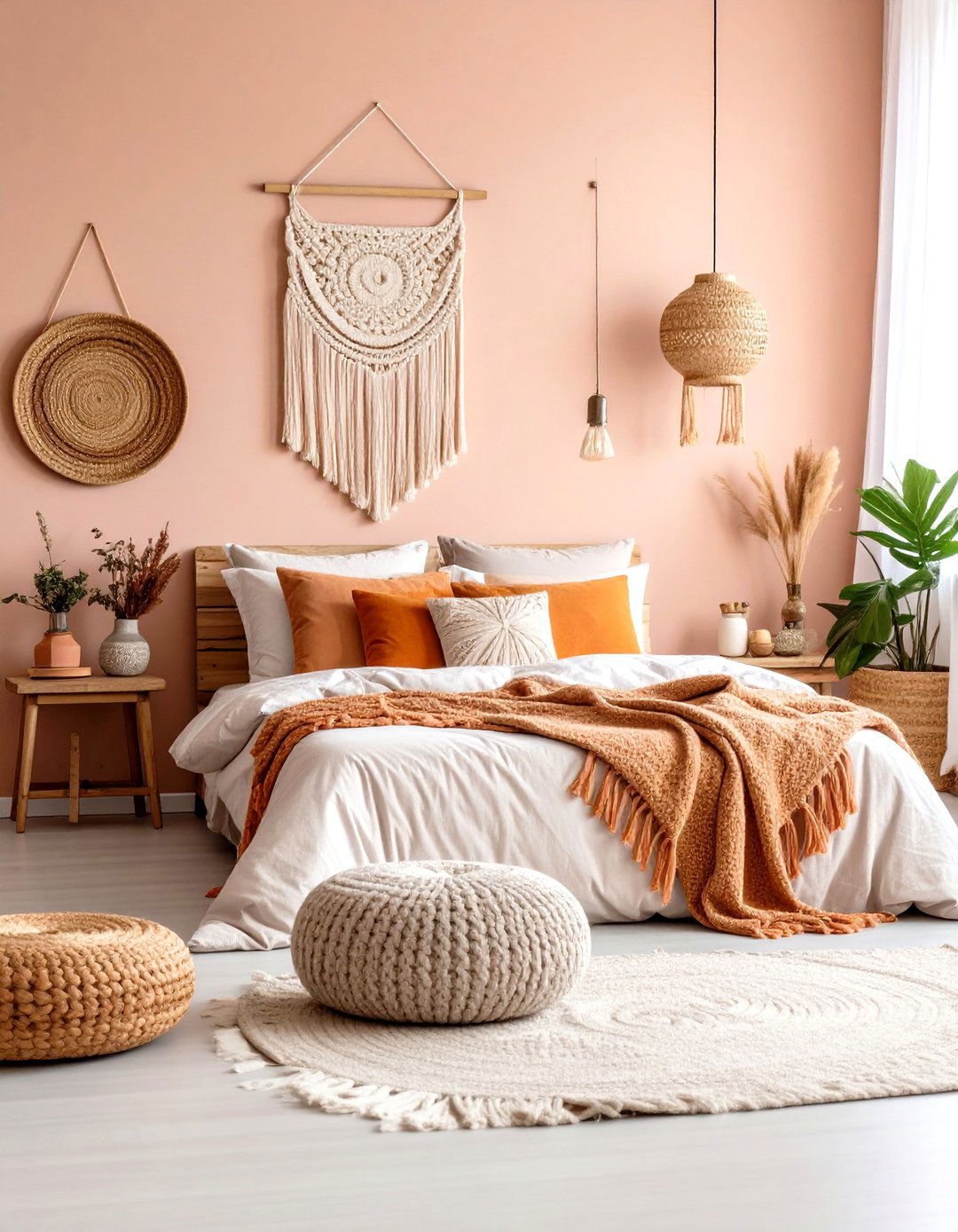 Peachy Pink Boho Bedroom with Handmade Craft Focus - 20 Pink Boho Bedroom Ideas