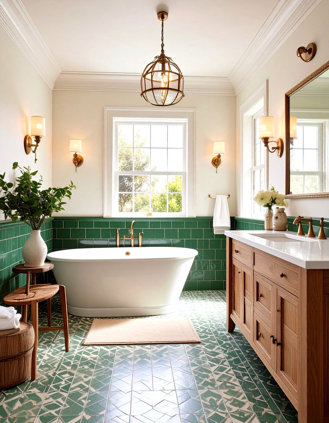 Peacock Green Tile Bathroom Half Height Wainscot - 20 Green Tile Bathroom Ideas