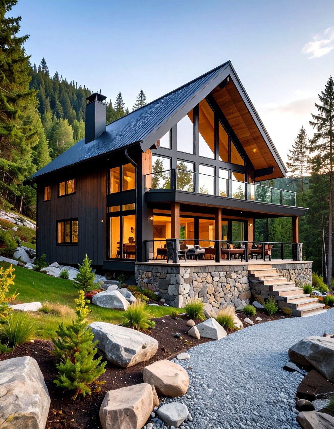 Pearl Grey Cabin and Black Timber Framing - 20 Grey House With Black Trim