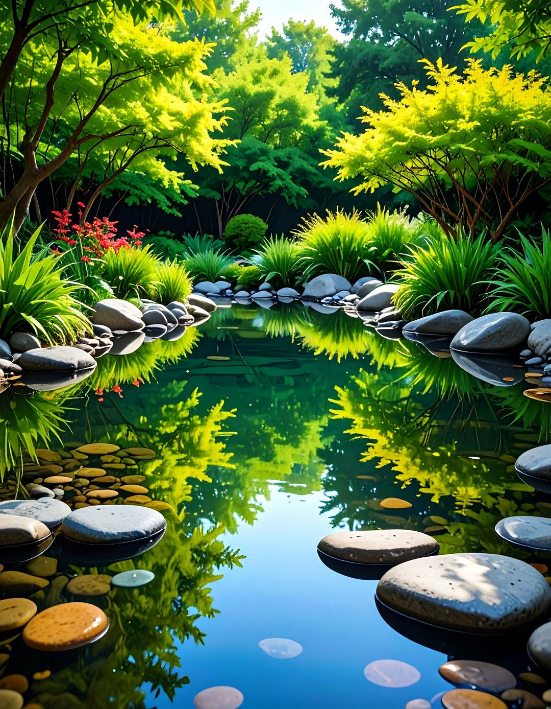 Pebble Bottom Natural Reflecting Pond - 20 Small Garden Reflecting Pool Ideas