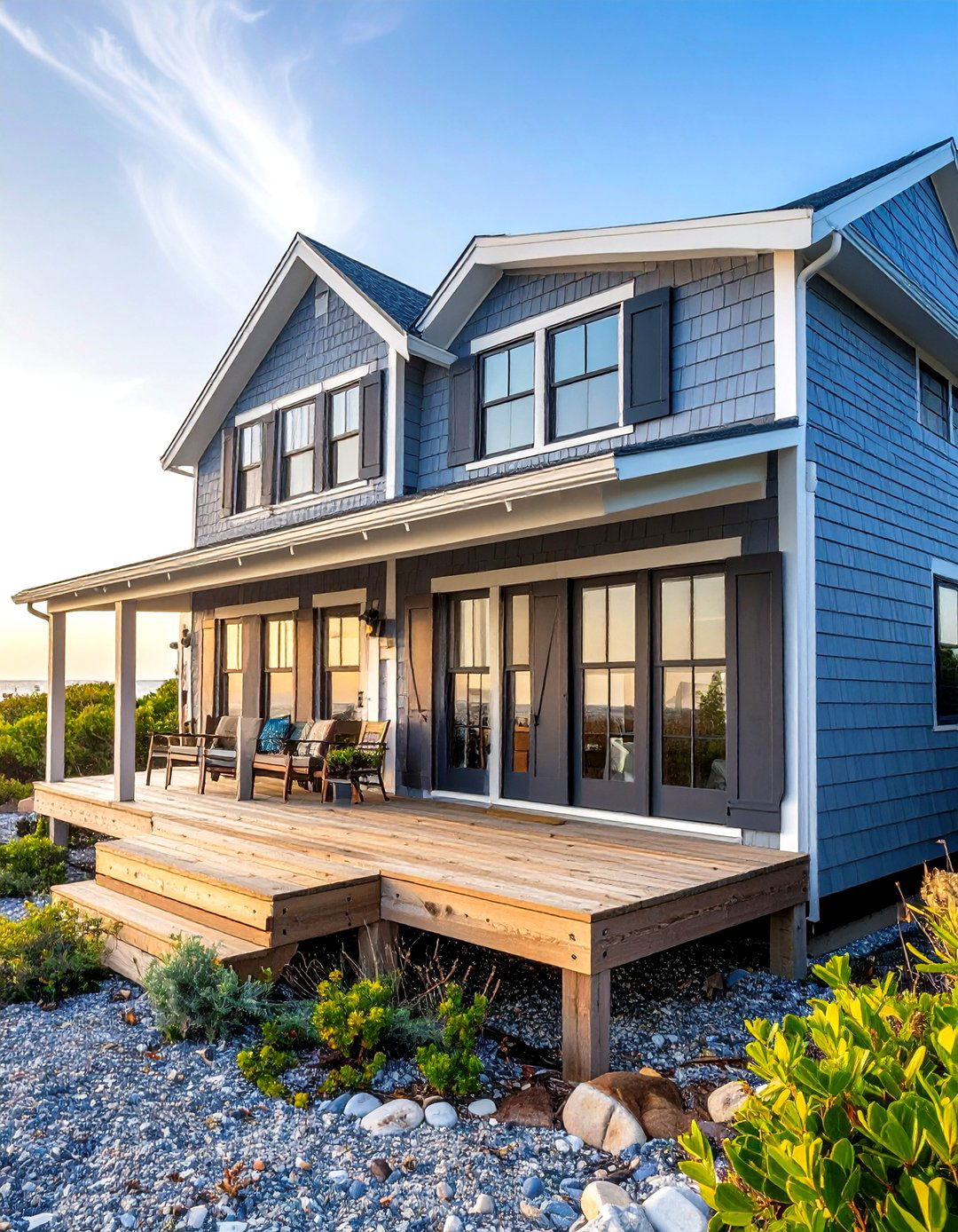 Pebble Grey Seaside Cottage with Black Storm Shutters - 20 Grey House With Black Trim