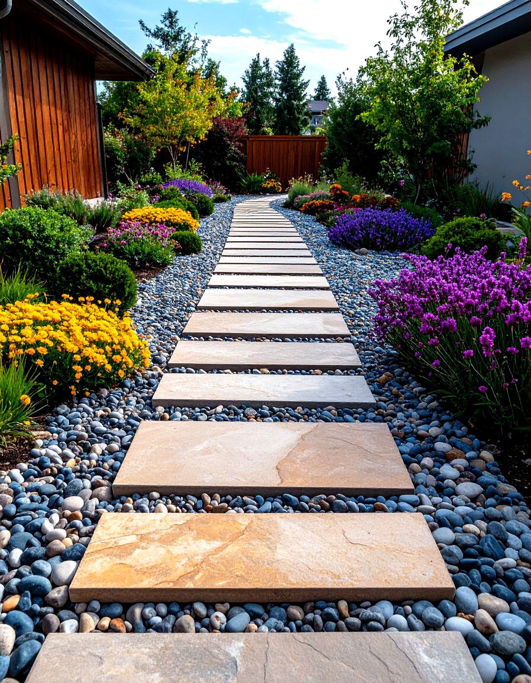 Pebble Inlay Stepping Path - 20 Stone Walkway Ideas
