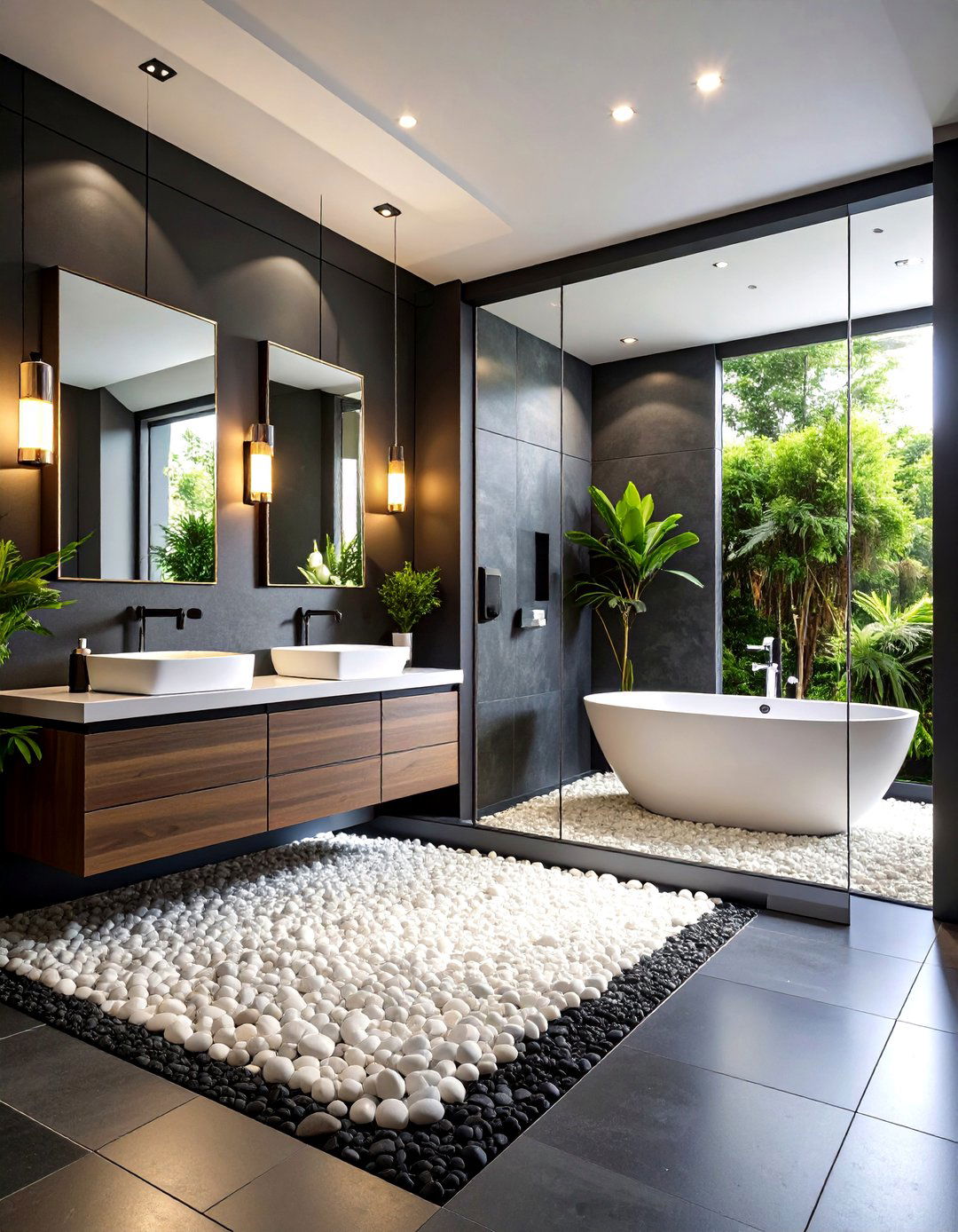 Pebble Tile Black and White Contemporary Design - 20 Pebble Tile Bathroom Ideas