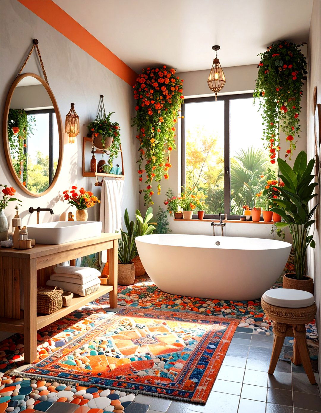 Pebble Tile Bohemian Eclectic Bathroom Style - 20 Pebble Tile Bathroom Ideas