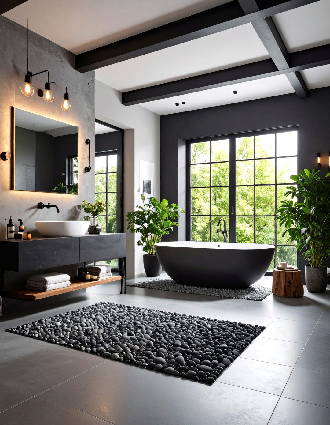 Pebble Tile Industrial Chic Bathroom Concept - 20 Pebble Tile Bathroom Ideas