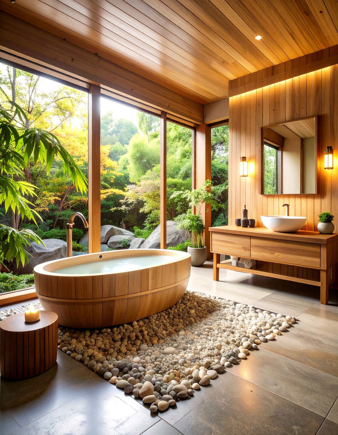 Pebble Tile Japanese Onsen Bathroom Experience - 20 Pebble Tile Bathroom Ideas