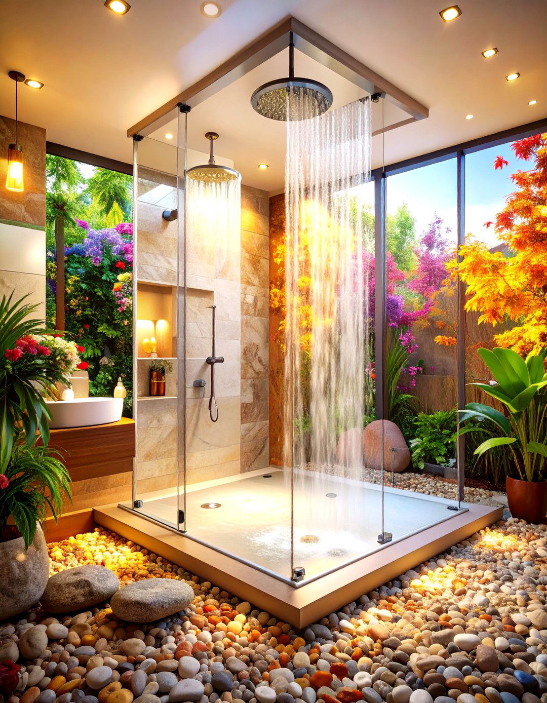 Pebble Tile Luxury Walk In Shower Showcase - 20 Pebble Tile Bathroom Ideas