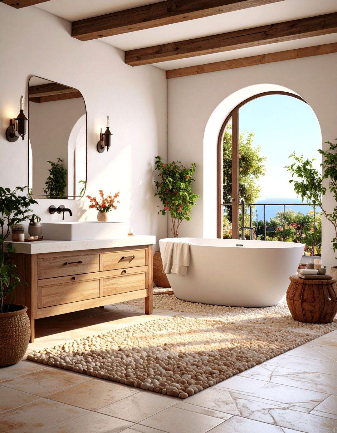 Pebble Tile Mediterranean Villa Bathroom Style - 20 Pebble Tile Bathroom Ideas