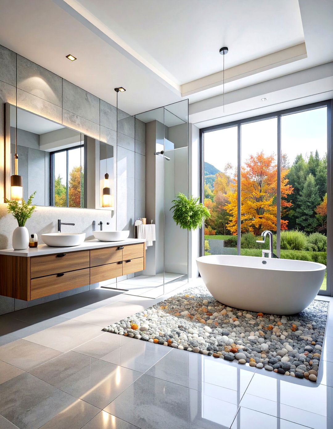 Pebble Tile Modern Minimalist Bathroom Design - 20 Pebble Tile Bathroom Ideas