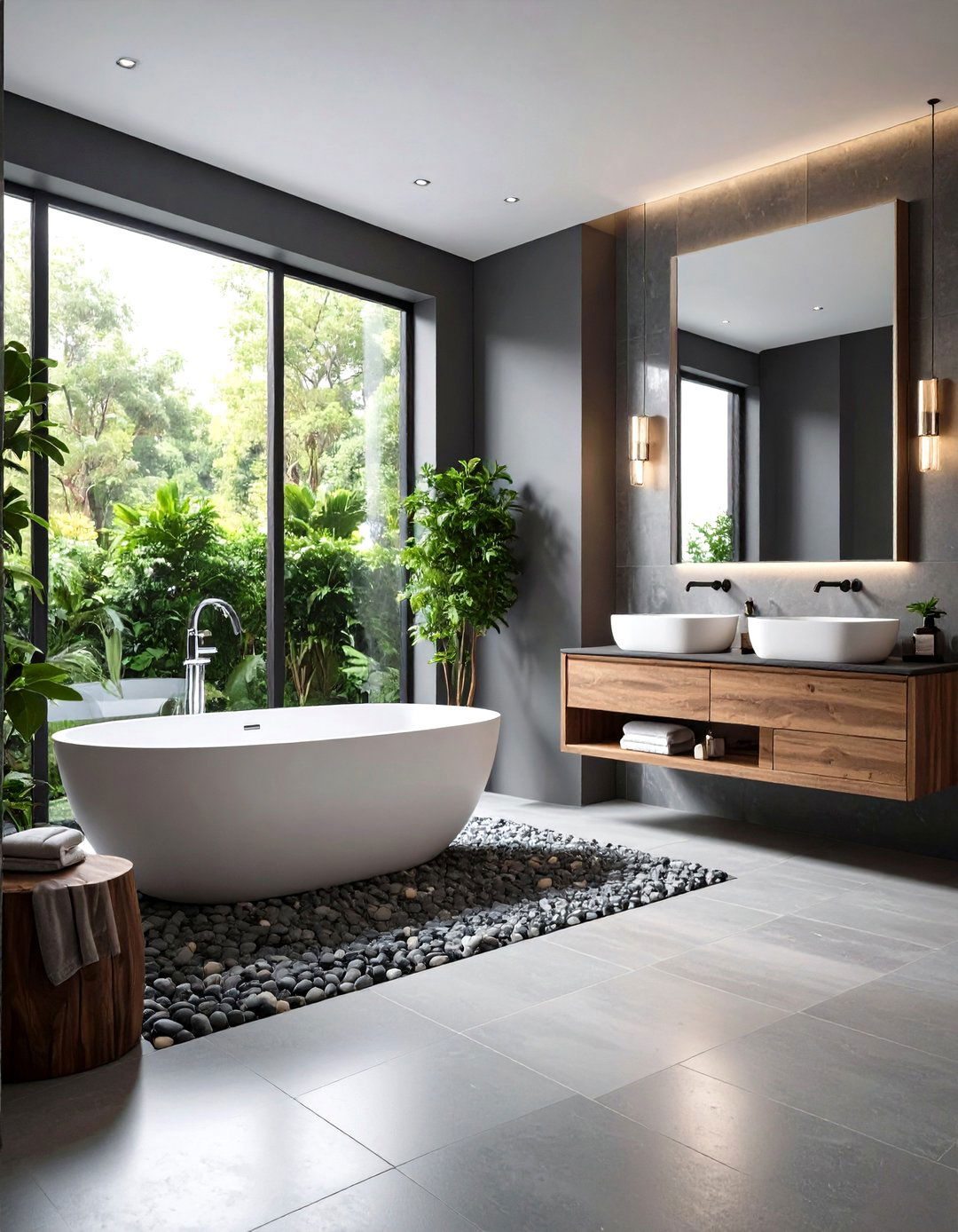 Pebble Tile Monochromatic Grey Bathroom Sophistication - 20 Pebble Tile Bathroom Ideas