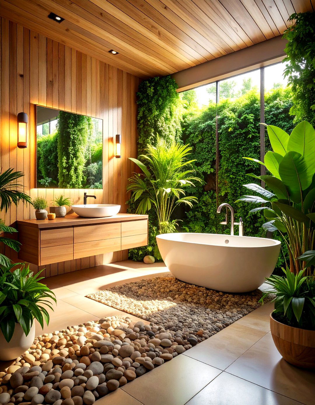 Pebble Tile Nature Inspired Biophilic Bathroom Design - 20 Pebble Tile Bathroom Ideas