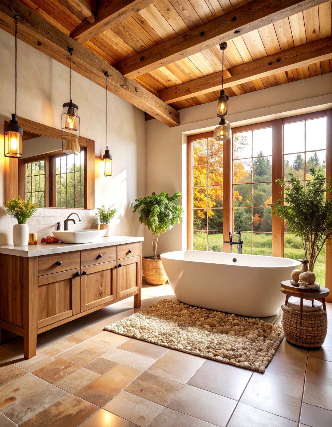 Pebble Tile Rustic Farmhouse Bathroom Concept - 20 Pebble Tile Bathroom Ideas