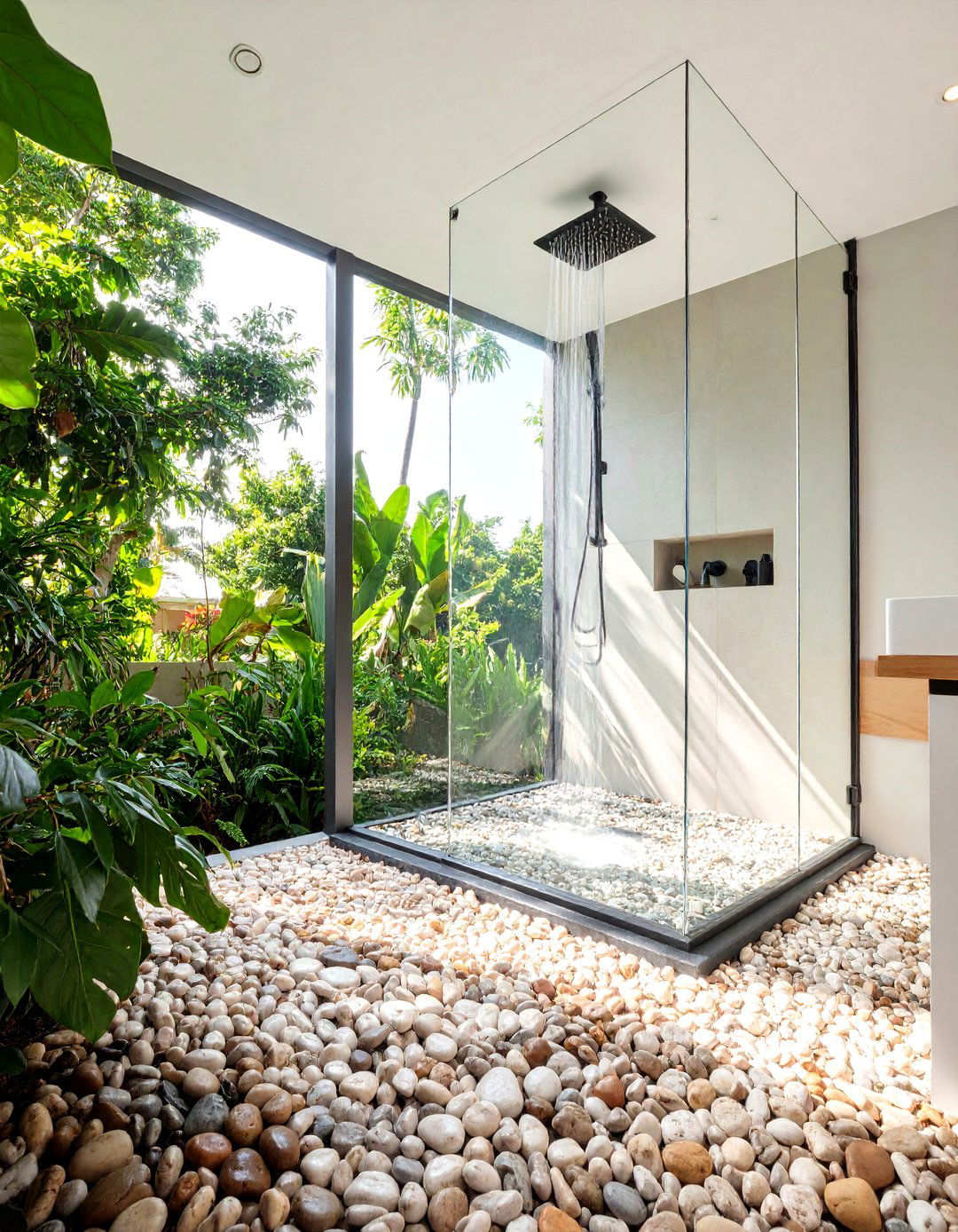 Pebble Tile Shower Floor Grounds the Bathroom - 20 Earthy Bathroom Ideas