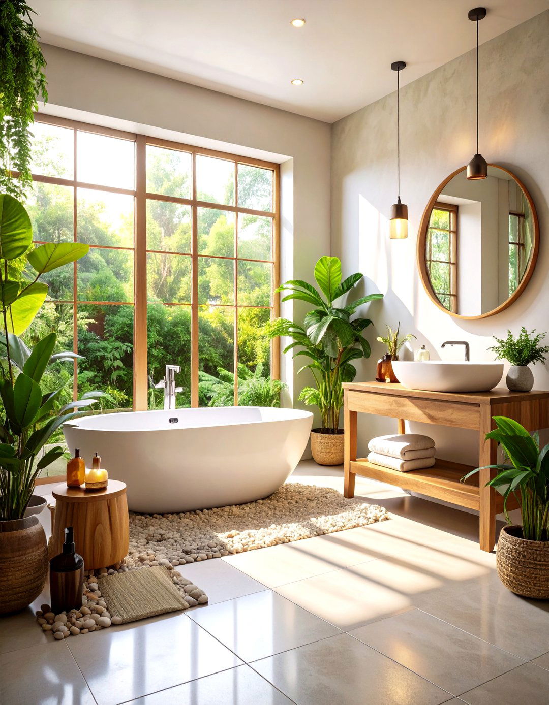 Pebble Tile Wellness Focused Bathroom Sanctuary - 20 Pebble Tile Bathroom Ideas