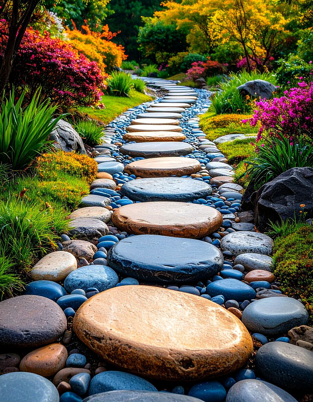 Pebble and Stepping Stone Border - 20 Stepping Stone Walkway Ideas