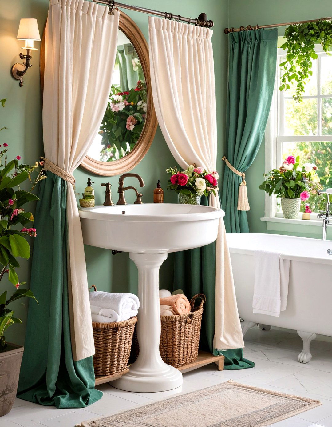 Pedestal Sink Curtain Storage Concealment - 20 Pedestal Sink Storage Ideas