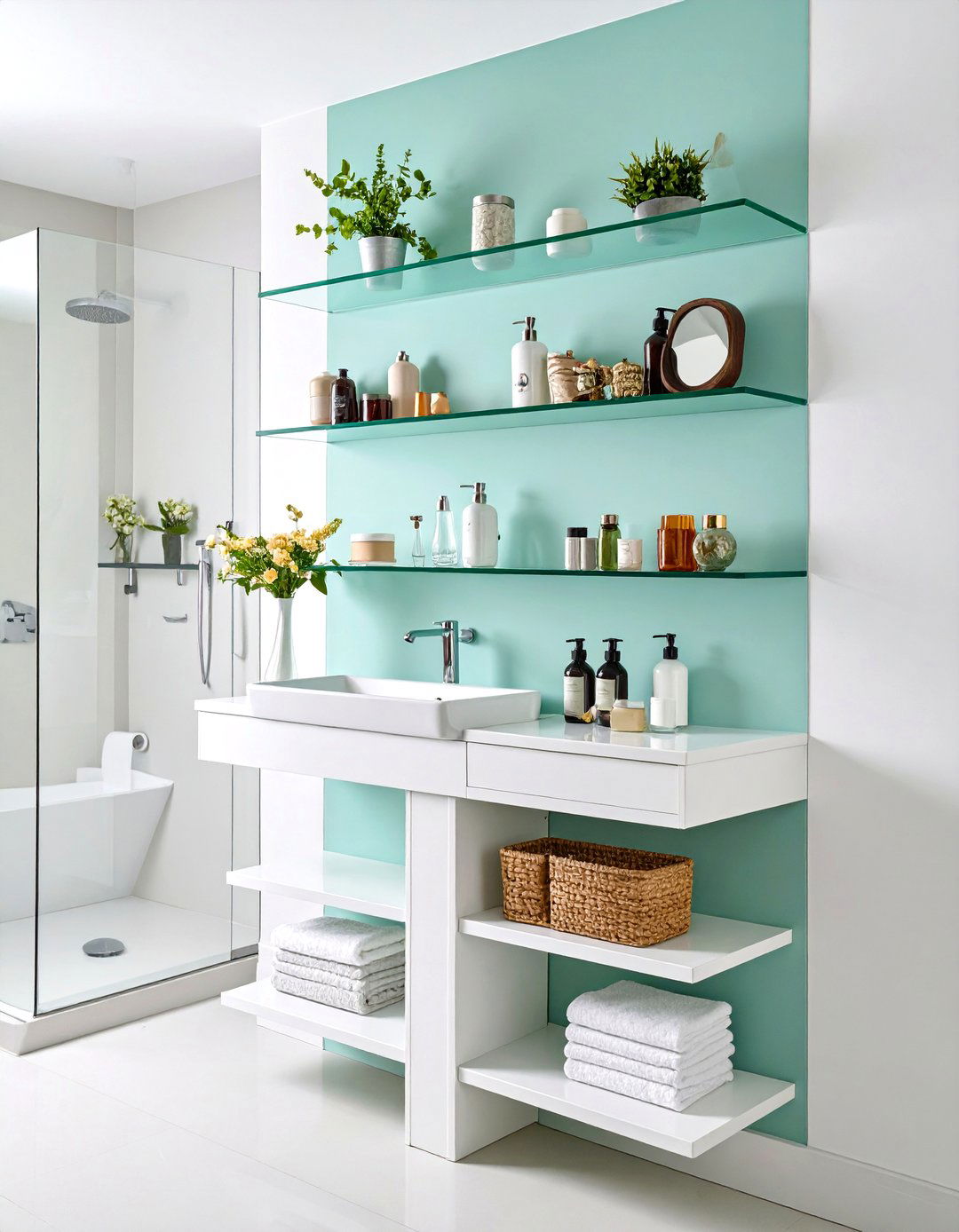 Pedestal Sink Floating Shelf System - 20 Pedestal Sink Storage Ideas
