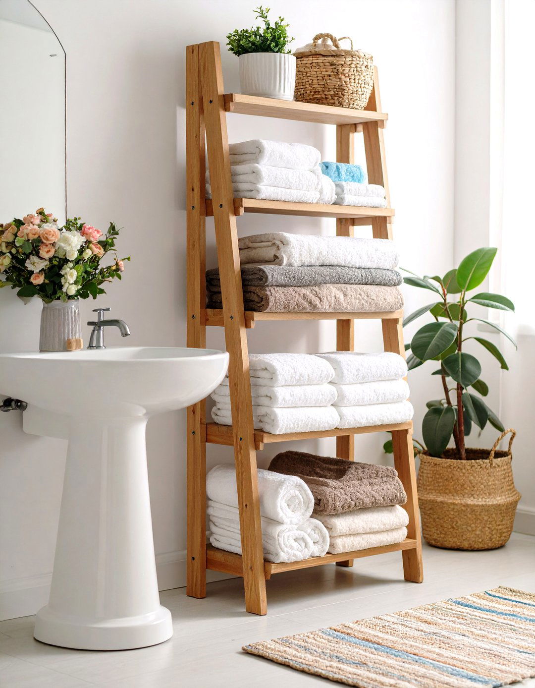 Pedestal Sink Ladder Shelf Display - 20 Pedestal Sink Storage Ideas