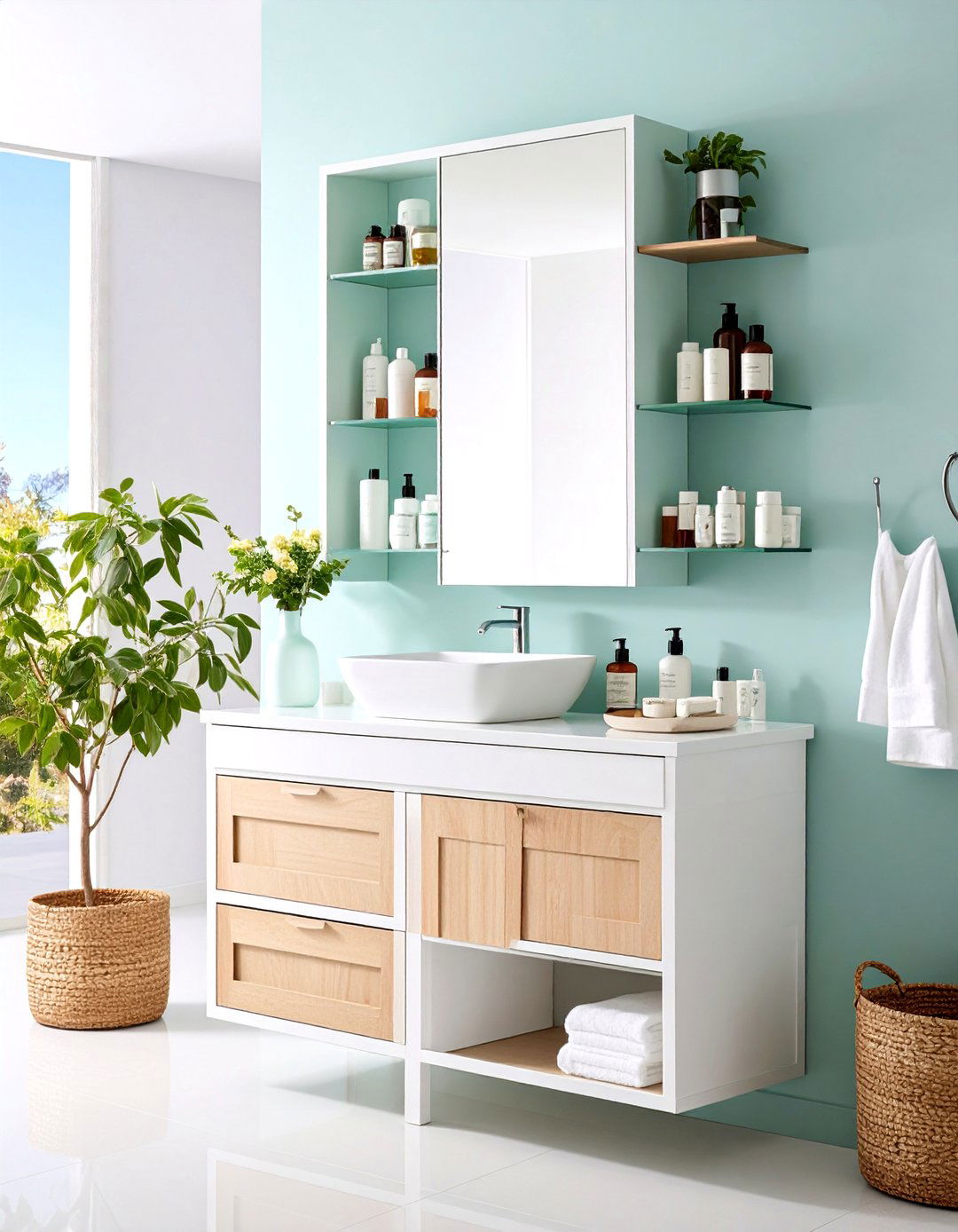 Pedestal Sink Medicine Cabinet Integration - 20 Pedestal Sink Storage Ideas