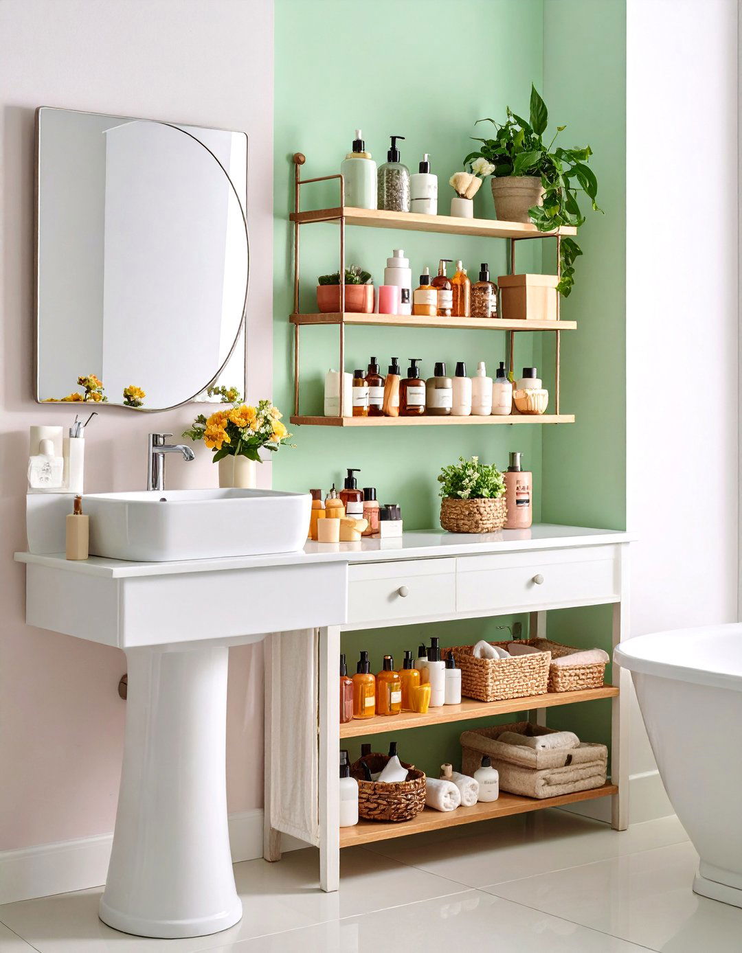 Pedestal Sink Mirror Storage Combination - 20 Pedestal Sink Storage Ideas