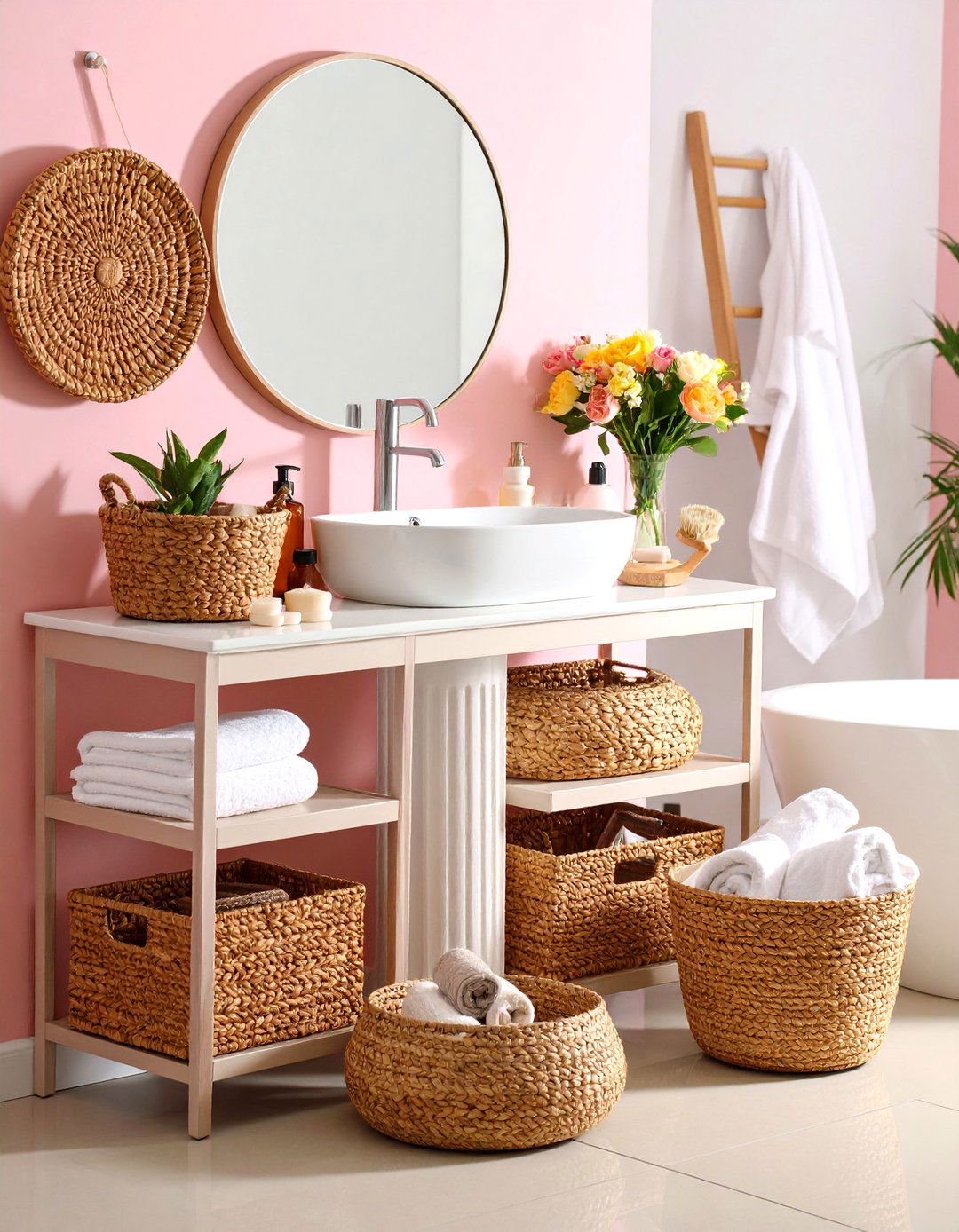 Pedestal Sink Wicker Basket Collection - 20 Pedestal Sink Storage Ideas