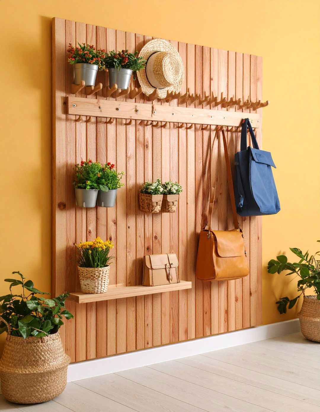 Peg Rail Entryway Wall for Grab and Go Storage - 20 Entryway Wall Ideas