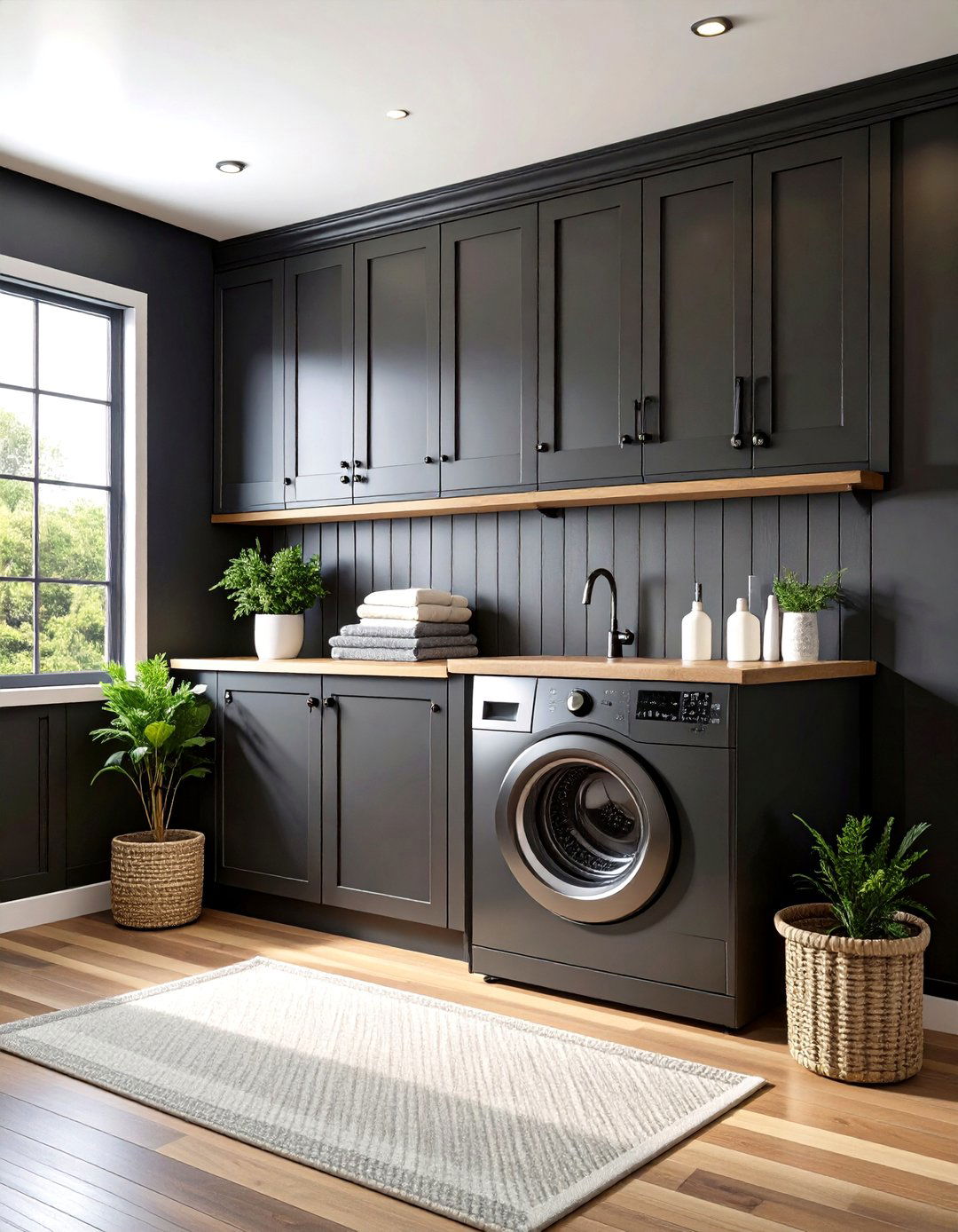 Peg Rail Shiplap Half Wall Paneling for Hard Working Laundries - 20 Half Wall Paneling Ideas