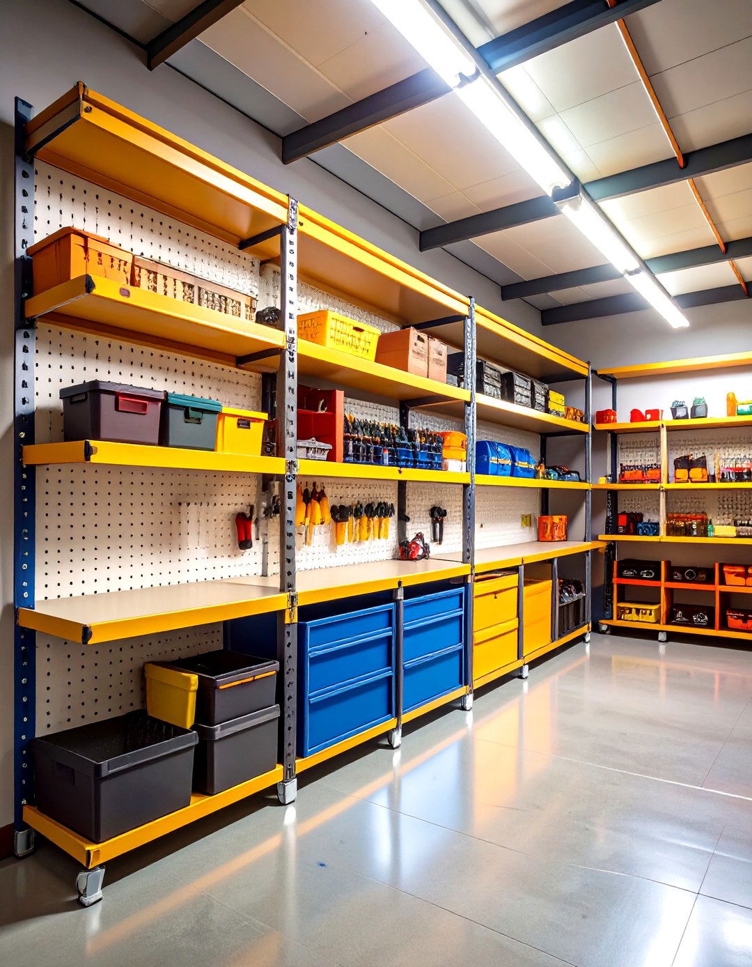 Pegboard Backed Garage Shelving Enhances Tool Access - 20 Garage Shelving Ideas