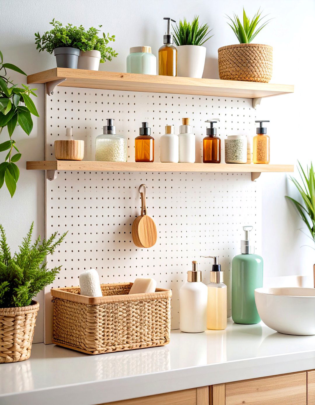 Pegboard Bathroom Spa Like Storage - 20 Pegboard Ideas