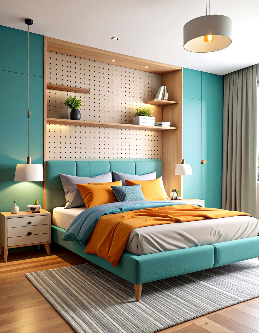 Pegboard Bedroom Headboard Storage Solution - 20 Pegboard Ideas