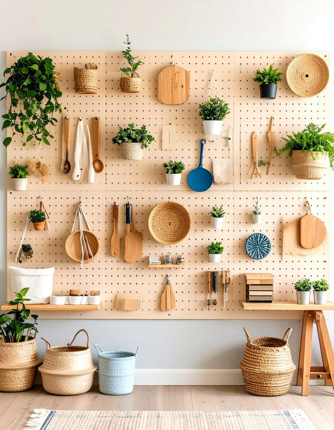 Pegboard Feature Wall for Dynamic Display - 20 Bedroom Shelving Ideas