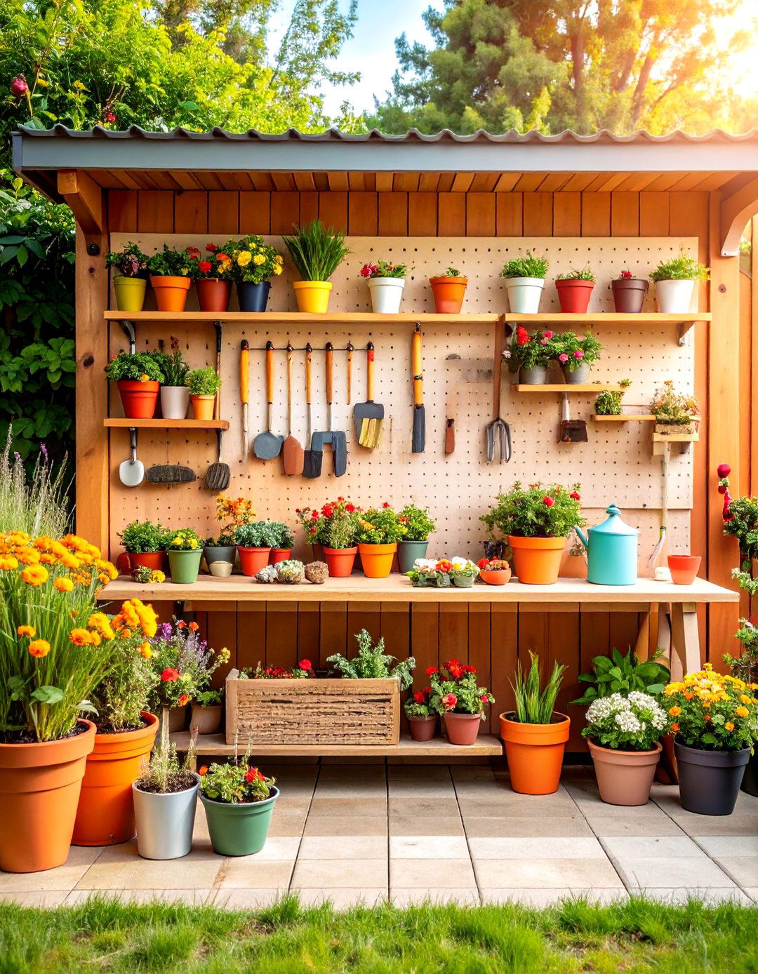 Pegboard Garden Tool Potting Station - 20 Pegboard Ideas