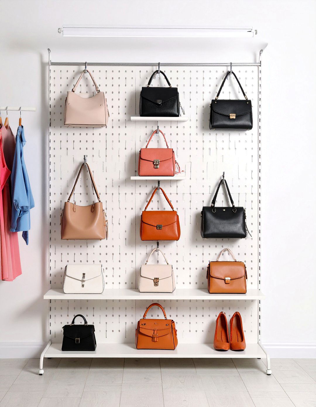 Pegboard Purse Storage Display Wall - 20 Purse Storage Ideas