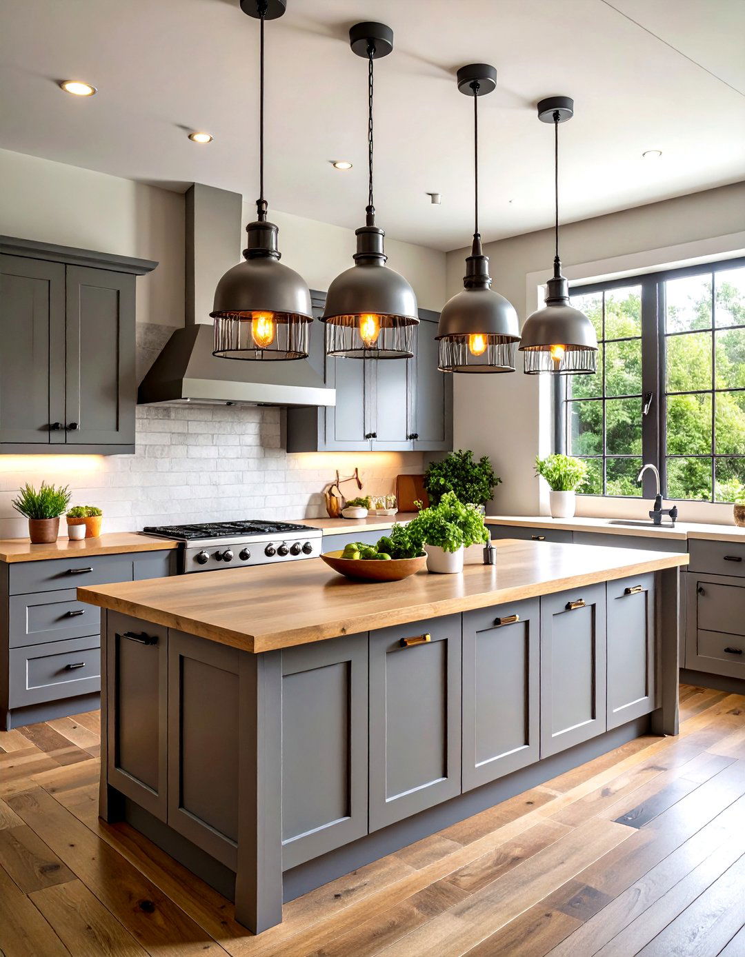 Pendant Lighting for Gray Farmhouse Kitchens - 20 Farmhouse Kitchen With Gray Cabinets Ideas