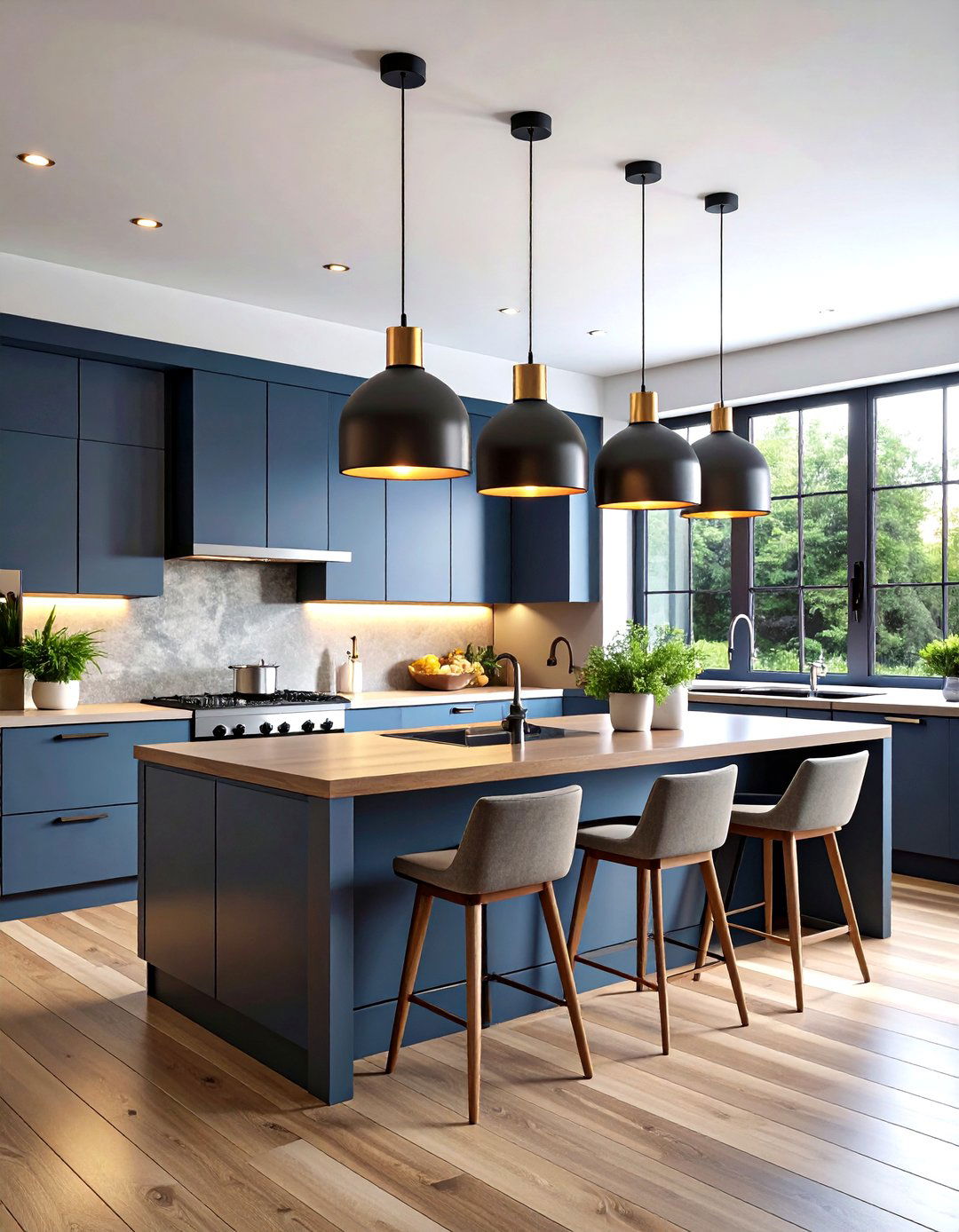 Pendant Lighting in Dusky Hues - 20 Grey and White Kitchen Ideas