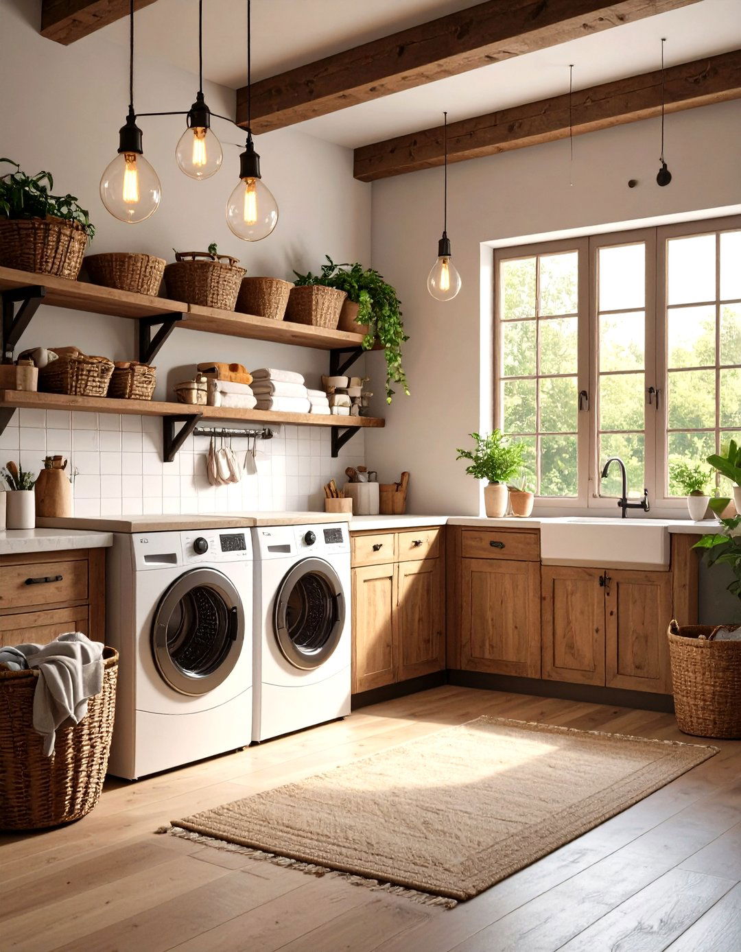 Pendant Lighting with Wrought Iron for Rustic Laundry Room Ambiance - 20 Rustic Laundry Room Ideas