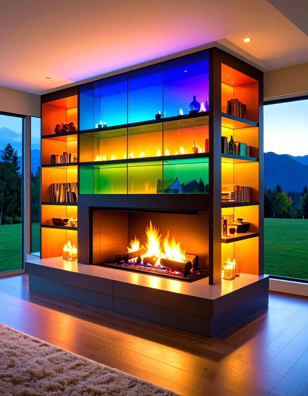 Peninsula Fireplace with Integrated Storage Solutions - 20 3 Sided Fireplace Ideas