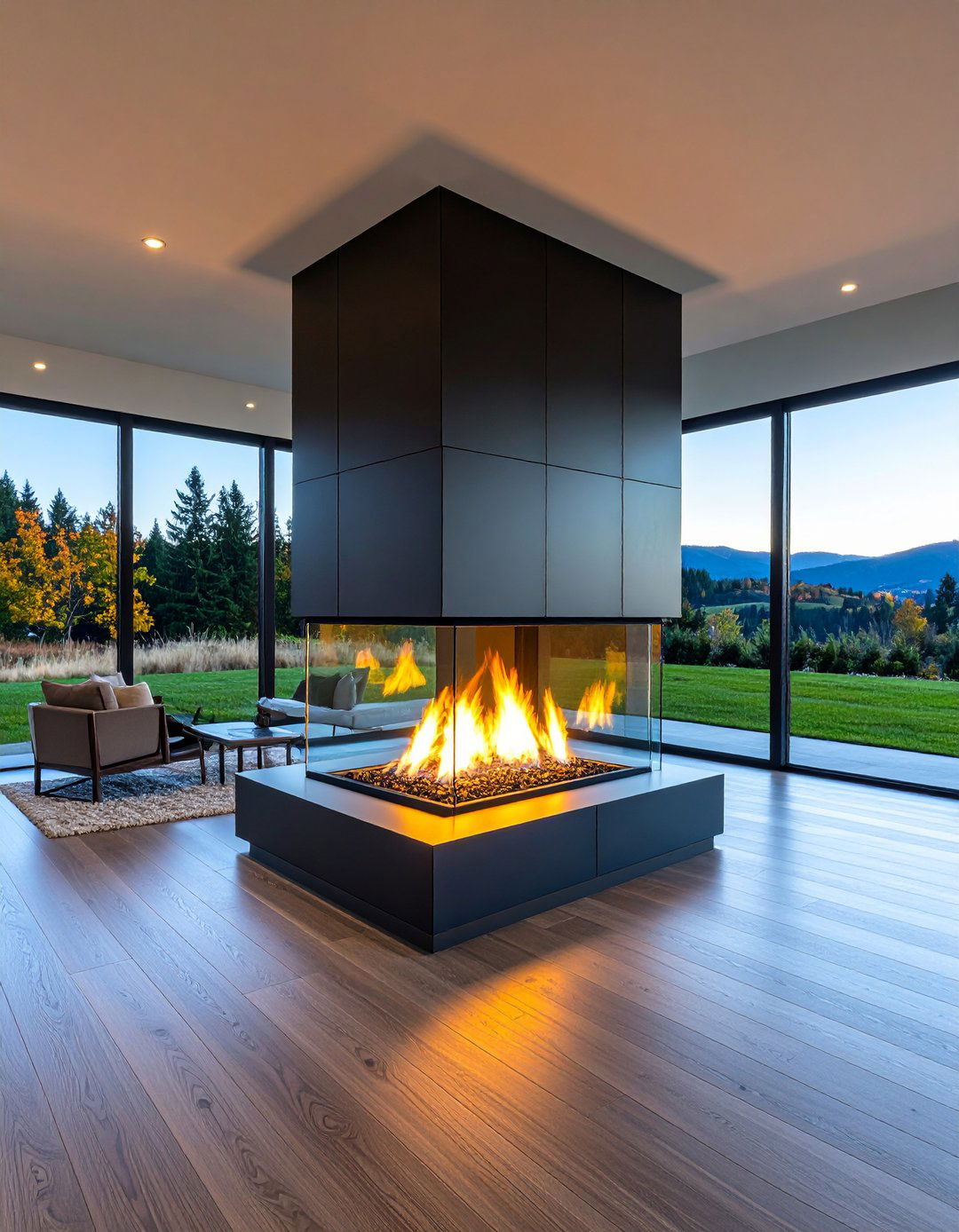 Peninsula Gas Fireplace for Open Plans - 20 Gas Fireplace Ideas