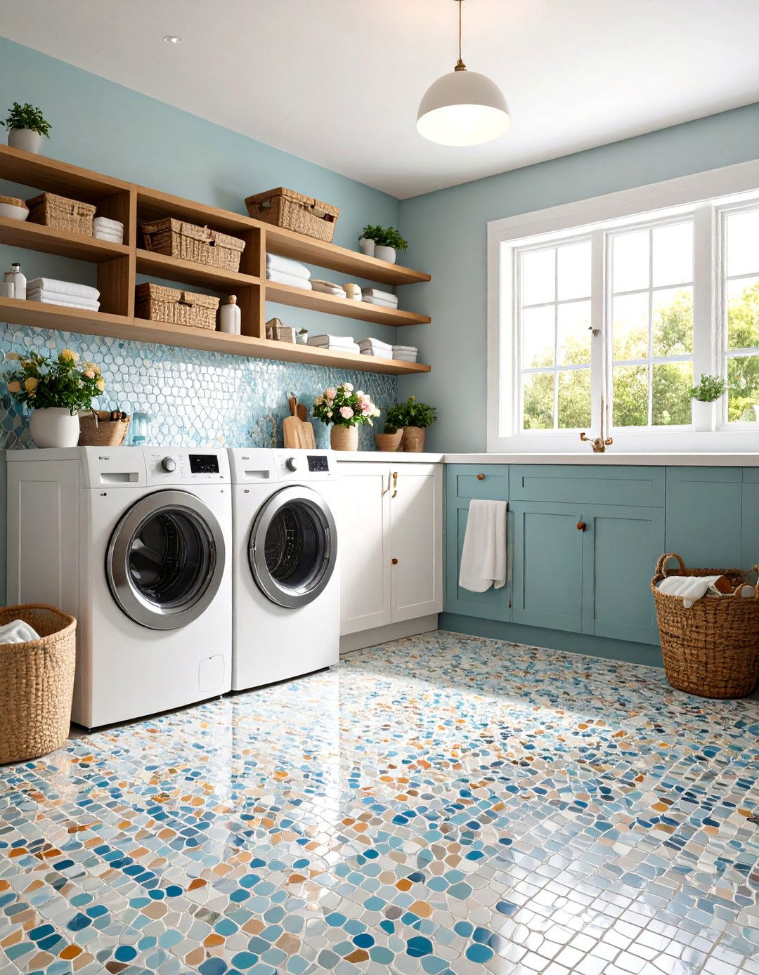Penny Round Laundry Room Tile Mosaic Design - 20 Laundry Room Tile Ideas