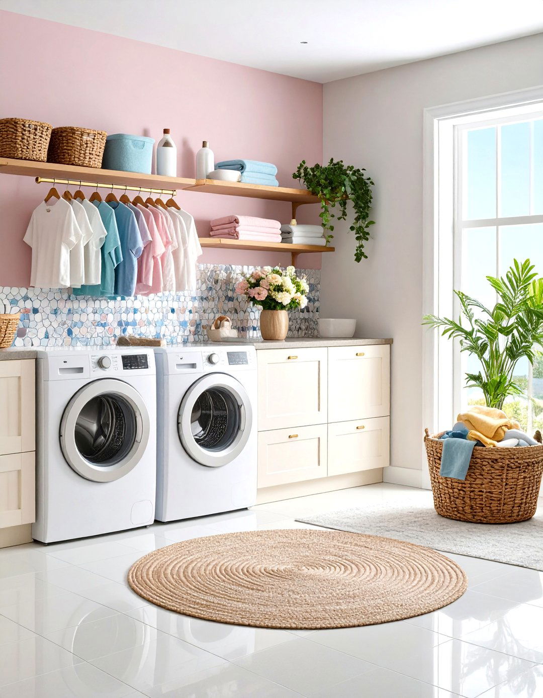 Penny Round Mosaic Laundry Room Backsplash - 20 Laundry Room Backsplash Ideas