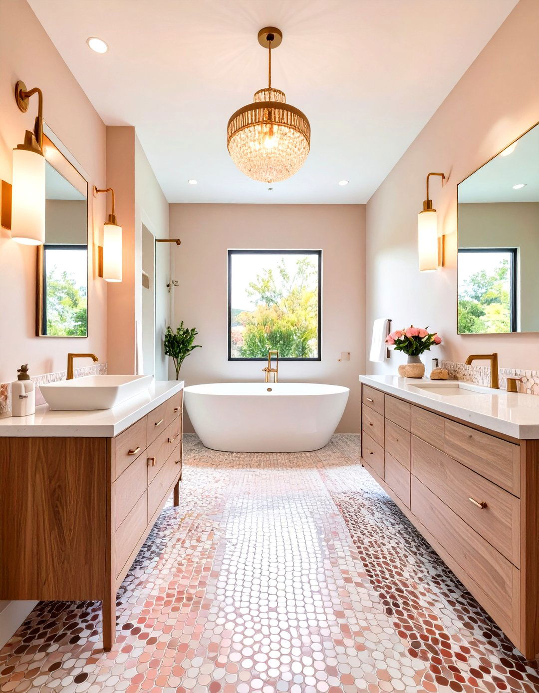 Penny Round Mosaic Powder Room Floor Tile - 20 Powder Room Floor Tile Ideas