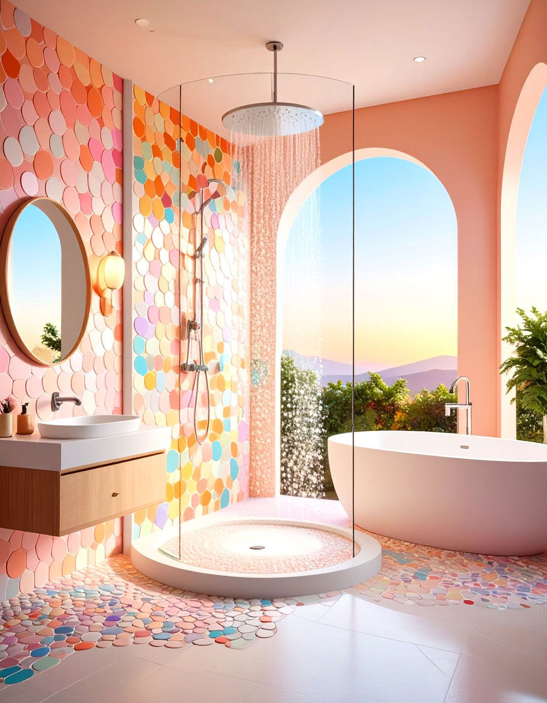 Penny Round Shower Wall Playfulness - 20 Shower Wall Ideas