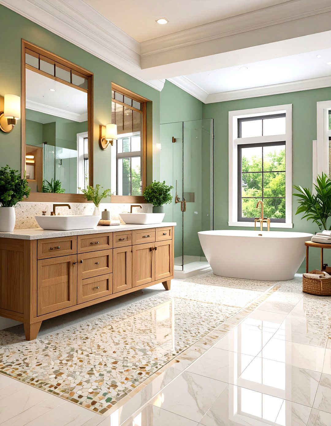 Penny Tile Floor with Niche and Border Details - 20 Penny Tile Bathroom Floor Ideas