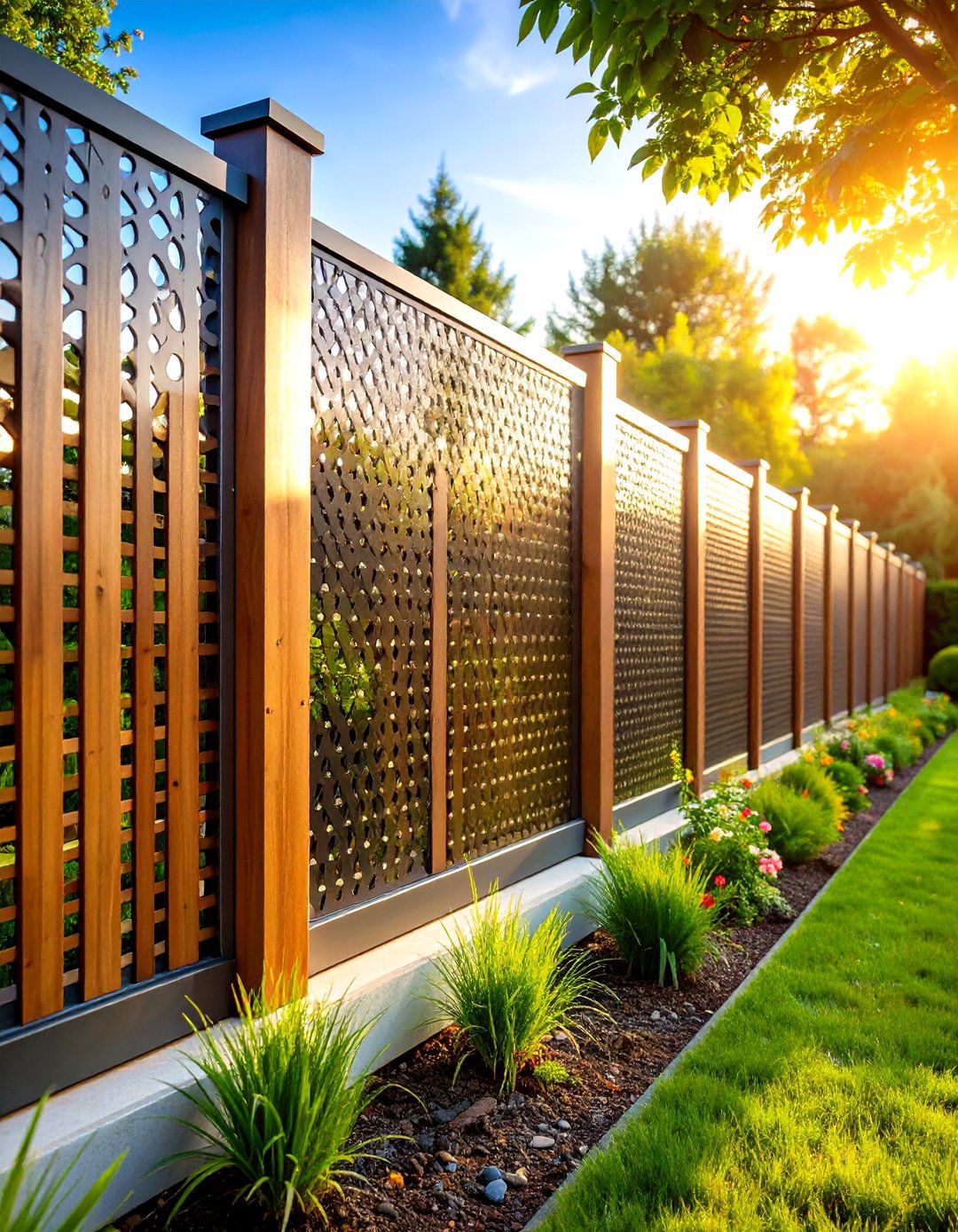 Perforated Metal Accent Wood Panel Metal and Wood Fence - 20 Metal and Wood Fence