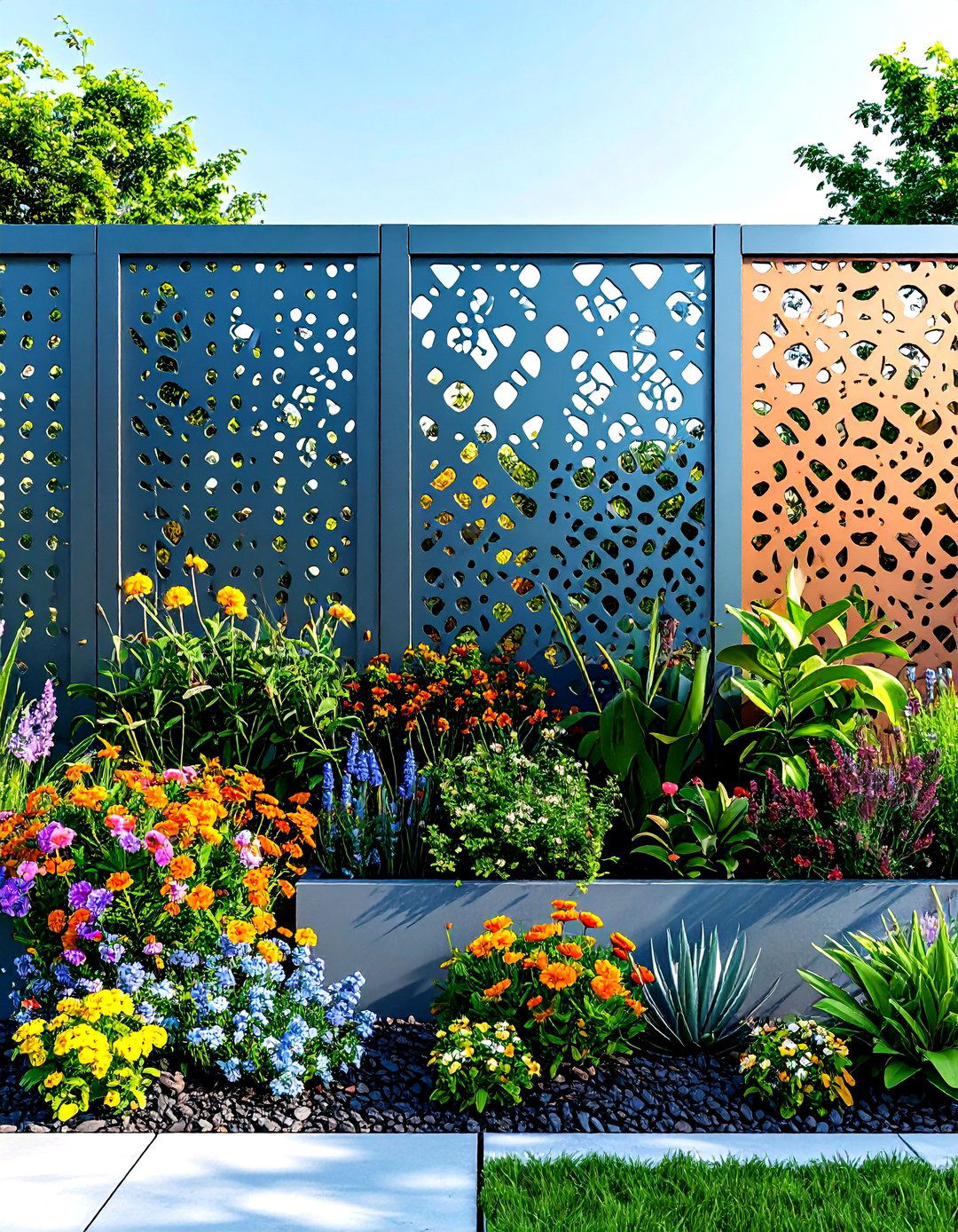 Perforated Metal Garden Edging with Geometric Patterns - 20 Modern Garden Edging Ideas