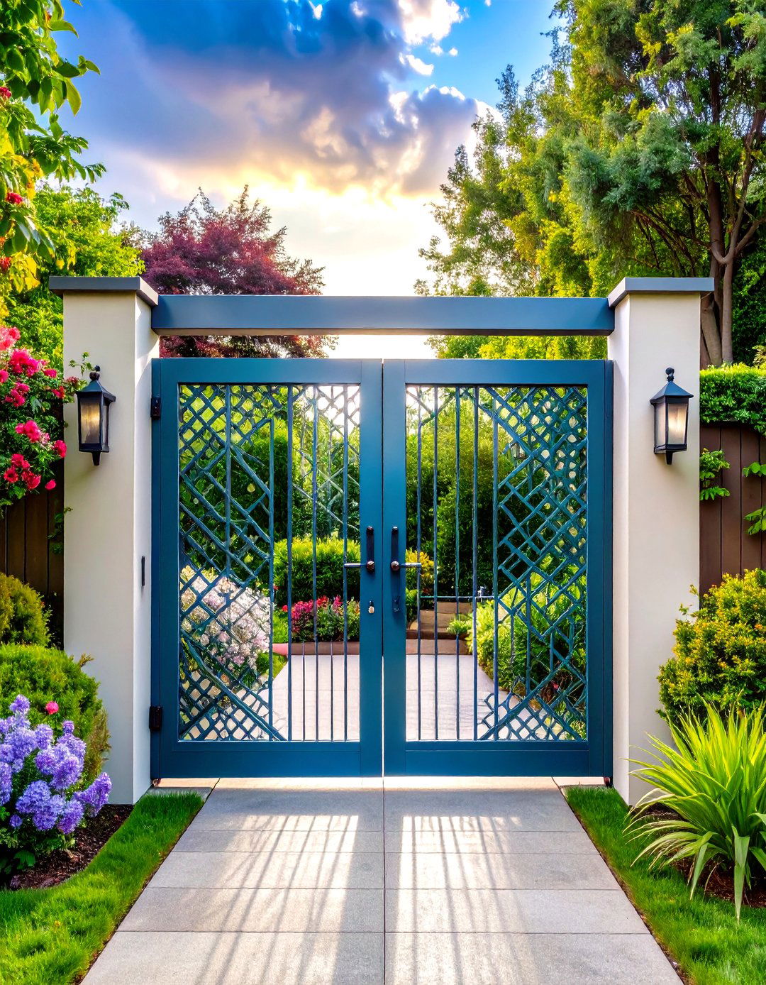 Perforated Metal Garden Gate with Light Filtering Design - 20 Metal Garden Gate Ideas