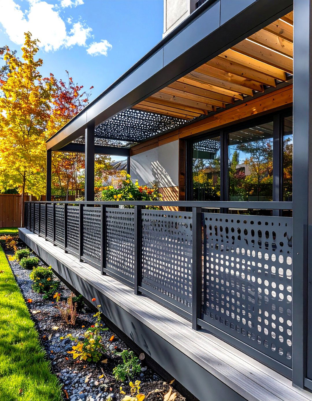 Perforated Metal Panel Deck Railing - 20 Metal Deck Railing Ideas
