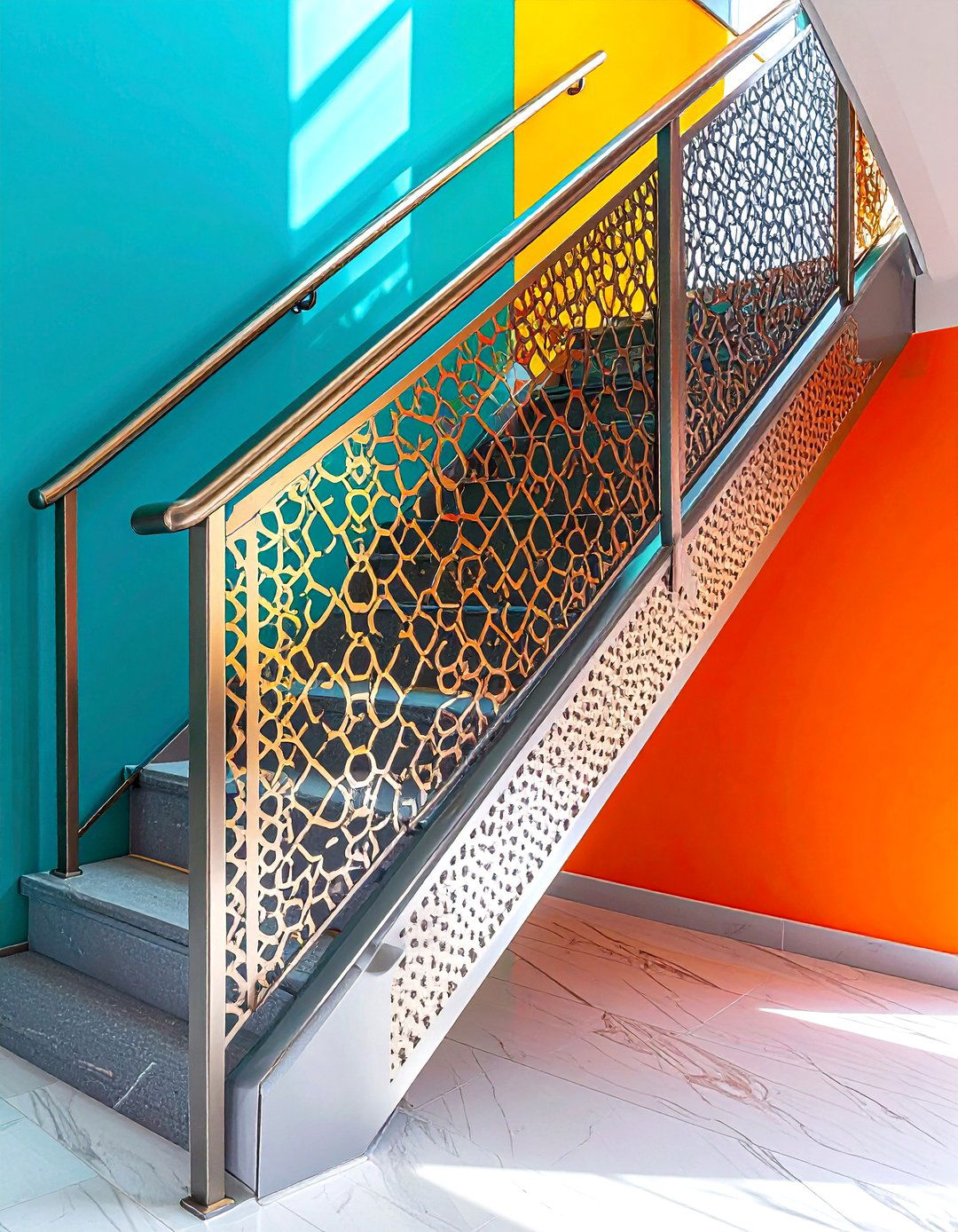 Perforated Metal Panel Stair Railing - 20 Stair Railing Ideas