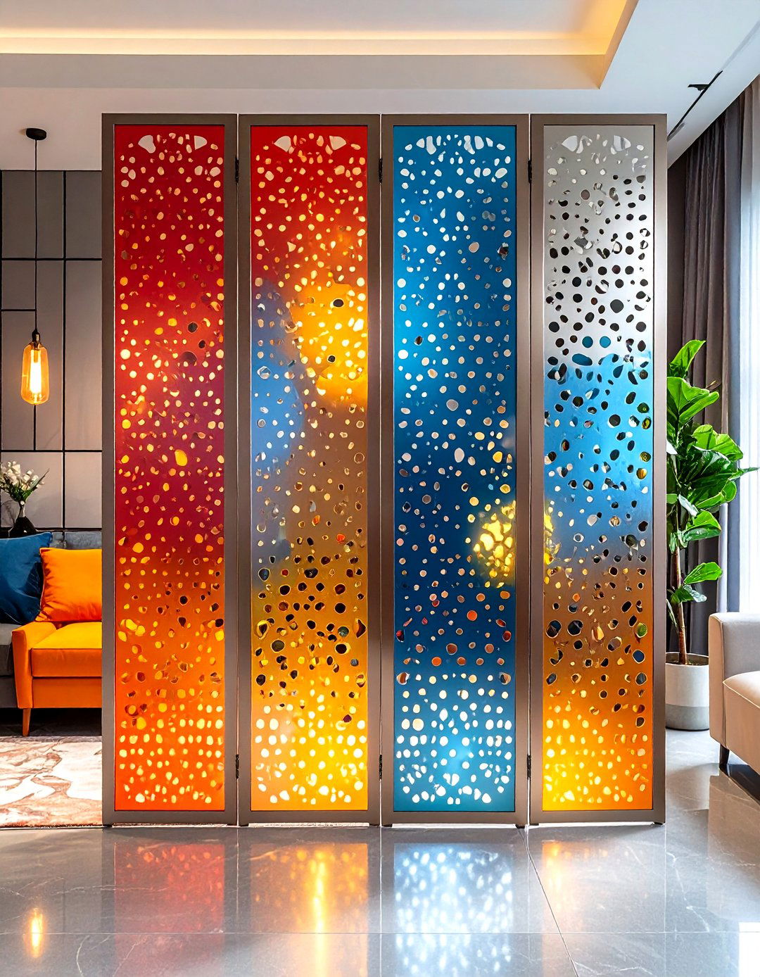 Perforated Metal Room Divider with Customizable Pattern Design - 20 Room Divider Ideas