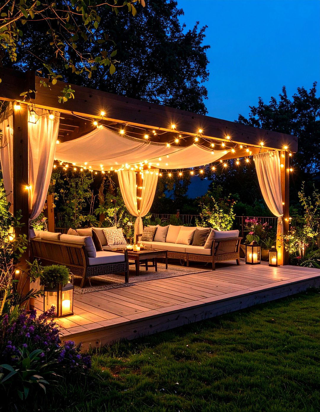 Pergola Canopy Deck Lighting with Fairy Lights - 20 Deck Lighting Ideas